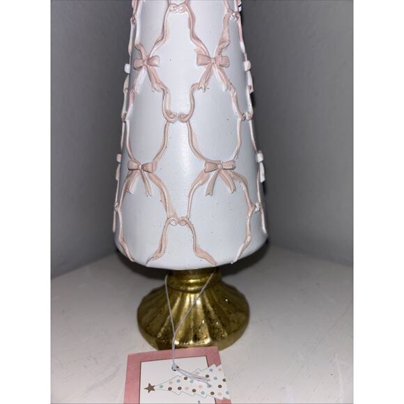 Cupcakes & Cashmere White Christmas Tree With Pink Bow Garland Bows 12” NEW - Picture 2 of 3